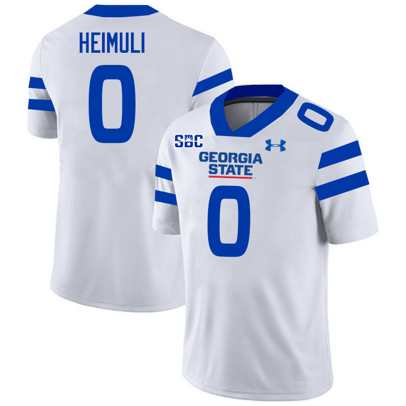 Georgia State Panthers #0 Daniel Heimuli College Football Jerseys Stitched-White